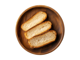 Freshly baked bread served on a wooden plate, perfect for breakfast or a snack