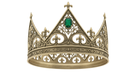 Isolated ornate crown with jewel embellishment, royal power and fantasy symbol of monarchy
