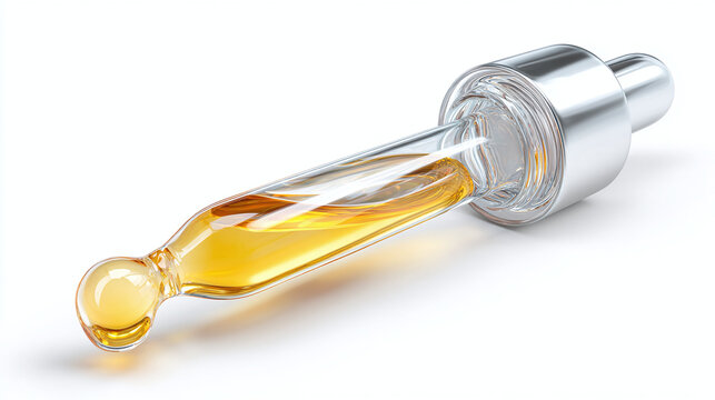 Close-up of a glass dropper filled with amber liquid  - Powered by Adobe