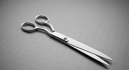 Silver Metal Scissors on Gray Grid Background steel cutting