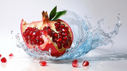 Fresh pomegranate with water splash.