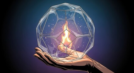 Hand cradles glowing energy sphere representing innovation and new ideas.