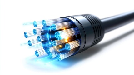 Close-up view of a fiber optic cable.