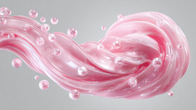 A swirling pink substance with floating bubbles, showcasing a smooth texture and vibrant color