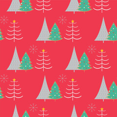 Seamless Christmas Tree Pattern with Snowflakes
