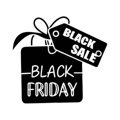 Gift box silhouette with sale tag for festive Black Friday design.