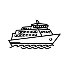 Obraz premium Outline icon of a ferry boat sailing on waves