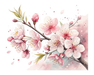 Watercolor Cherry blossoms vector illustration 