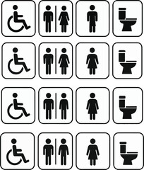 Toilet and WC Icons Set — Clean Monochrome Restroom Symbol Vector Design