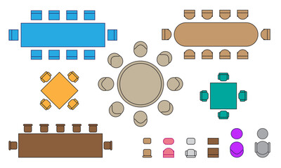 top view of vector illustration of colorful seat plan for office, hotel, home and dining room