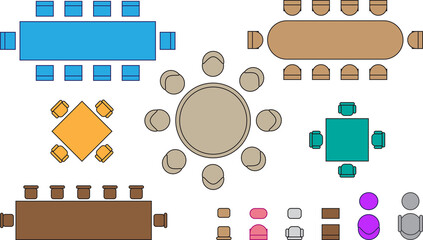 top view of vector illustration of colorful seat plan for office, hotel, home and dining room