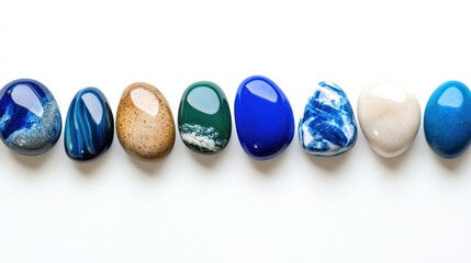 Polished stones in various colors and patterns.