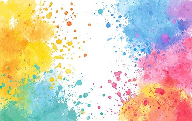 Obraz premium Vibrant watercolor splashes, mixing hues, against a clean white background, abstract art