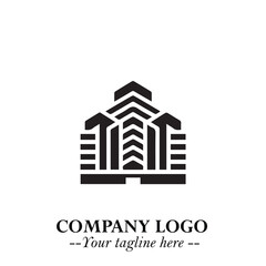 Building Logo Symbol in Black on the White Background with Modern Minimal Architecture Design