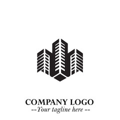 Building Logo Symbol in Black on the White Background with Modern Minimal Architecture Design