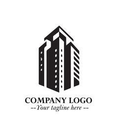 Building Logo Symbol in Black on the White Background with Modern Minimal Architecture Design