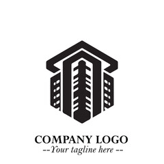 Building Logo Symbol in Black on the White Background with Modern Minimal Architecture Design