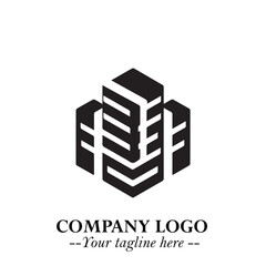 Building Logo Symbol in Black on the White Background with Modern Minimal Architecture Design