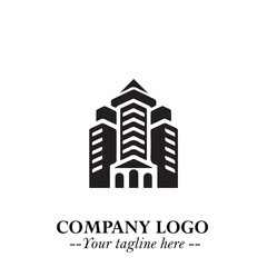 Building Logo Symbol in Black on the White Background with Modern Minimal Architecture Design