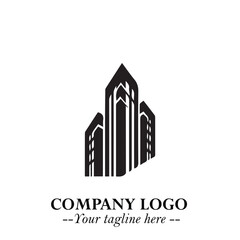 Building Logo Symbol in Black on the White Background with Modern Minimal Architecture Design
