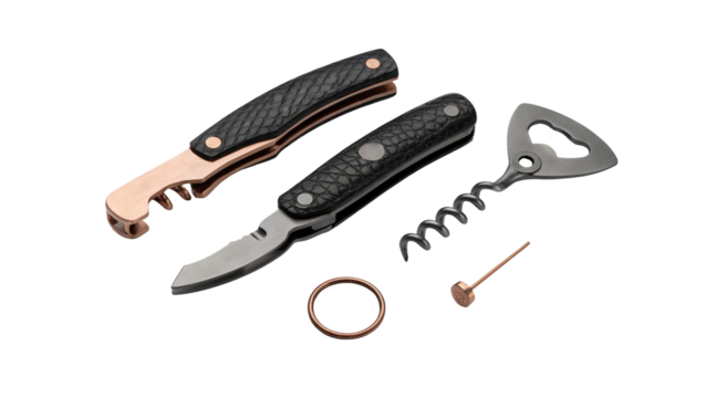Elegant wine opener set with copper accents and textured handles, perfect for sophisticated entertaining and gifting occasions