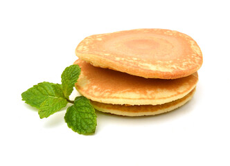 Stack of pancakes isolated on white background