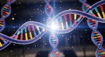 Intricate DNA strands intertwine in a glowing scientific discovery, representing life and genetics.