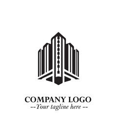 Building Logo Symbol in Black on the White Background with Modern Minimal Architecture Design