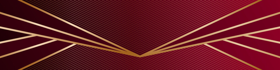 Burgundy red abstract background with triangular frames and gold lines, modern geometric pattern, angles. Envelope shape	