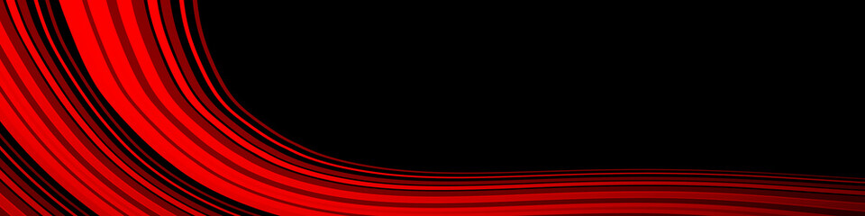 Black background with flowing red gradient curves. Wavy abstract lines twist and bend, covering half the banner with a dynamic futuristic style.