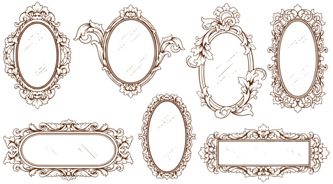 Elegant ornate antique mirrors with intricate decorative frames vintage style