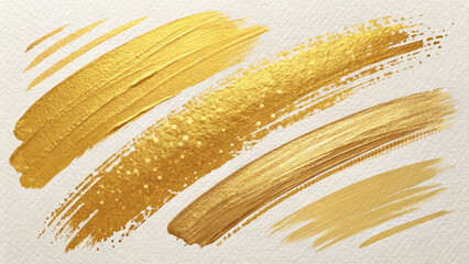Golden brush marks create stunning visual effect, showcasing various textures and strokes on textured background. vibrant gold tones evoke sense of luxury and elegance