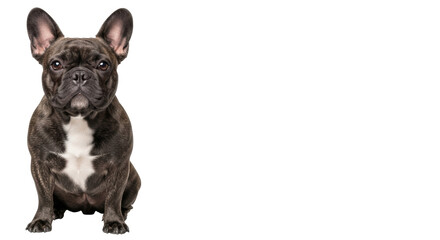 Isolated French Bulldog attentively sits looking forward, a cute dog on a neutral setting © Ari