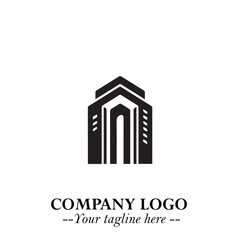 Building Logo Symbol in Black on the White Background with Modern Minimal Architecture Design