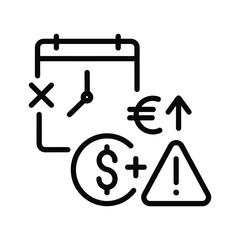 Calendar with clock and currency symbols with warning sign