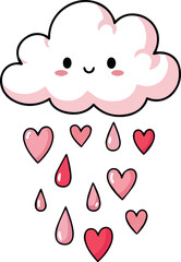Create cloud with heart raindrops illustration on white background.