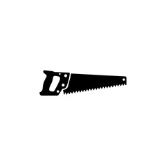 Vector silhouette of hand saw carpenter tool used in woodworking and repair 