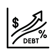 Debt and dollar sign graph with upward arrow