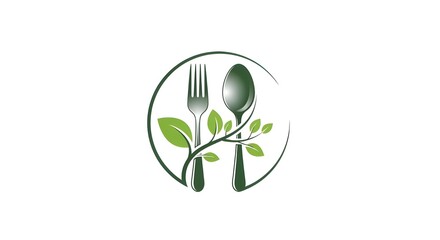 Eco-dining Circle. A modern logo featuring fork and spoon entwined with leafy branches inside a clean circular frame—symbolizing sustainable cuisine, plant-based living and mindful hospitality.