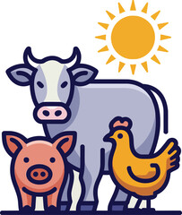 cute cartoon farm animals set vector illustration