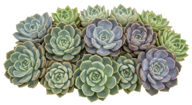 Isolated succulent plant rosette cluster in natural daylight, echeveria arrangement, clipping path