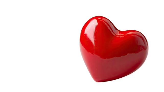  Bright red heart with smooth edges and glossy surface, romantic love symbol isolated on white background