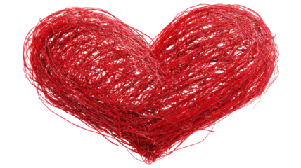  Hand-drawn red heart scribble with playful irregular lines, artistic love illustration isolated on white background