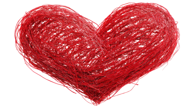  Hand-drawn red heart scribble with playful irregular lines, artistic love illustration isolated on white background