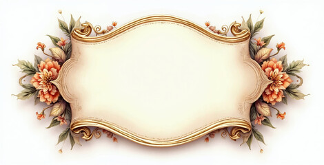 Golden Scroll Ornament with Ribbon Banner for Invitation or Wedding Card Design