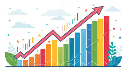 Vibrant stock market chart displays line soaring upward, symbolizing growth and success in financial investments. colorful bars represent various data points, enhancing visual appeal