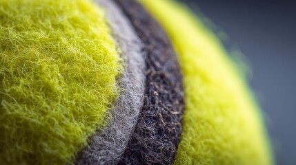Close-up view of a fuzzy tennis ball showing texture and color detail during a game