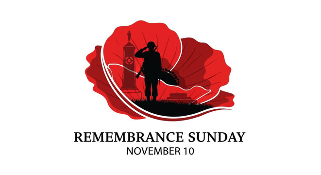 Powerful Remembrance Sunday tribute with silhouette of soldier honoring fallen heroes amidst a vibrant poppy, a symbol of peace and remembrance, evokes patriotism and respect