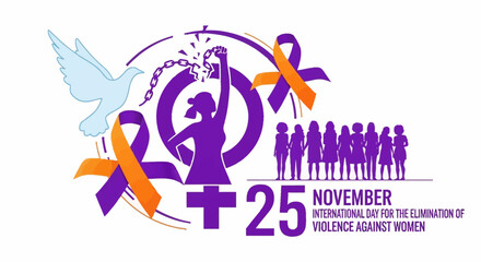 Obraz premium Empowering women globally on November 25th for the International Day for the Elimination of Violence against Women, inspiring hope and peace with a dove and symbolic colors