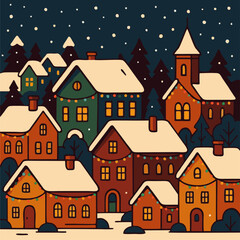 Festive winter village vector background